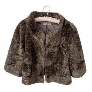 Y2K Eliza J Faux Fur Shrug Cropped Cape Brown Size Large